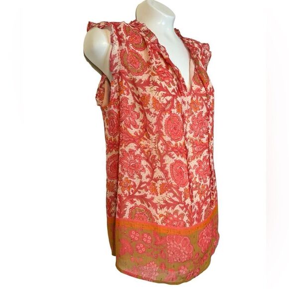 Joie Floral Metallic Ruffle Sleeveless Top - Picture 2 of 6